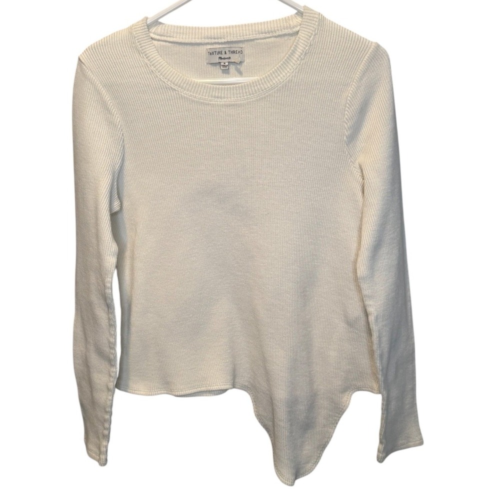 Madewell Womens White Texture & Thread Asymmetrical Ribbed Knit Top M MInimalist